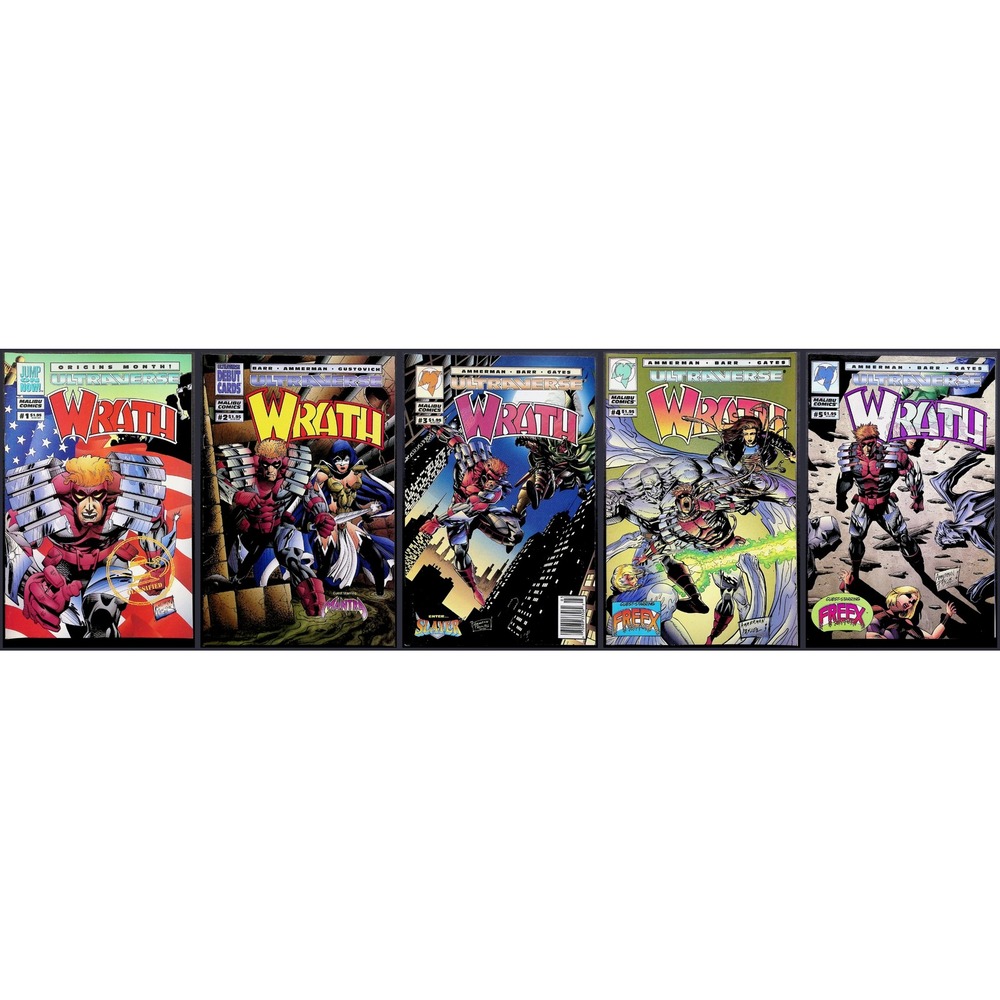 Malibu‎ Comic Book Wrath #1-5 Complete Set Ultraverse 1994 Mantra Freex